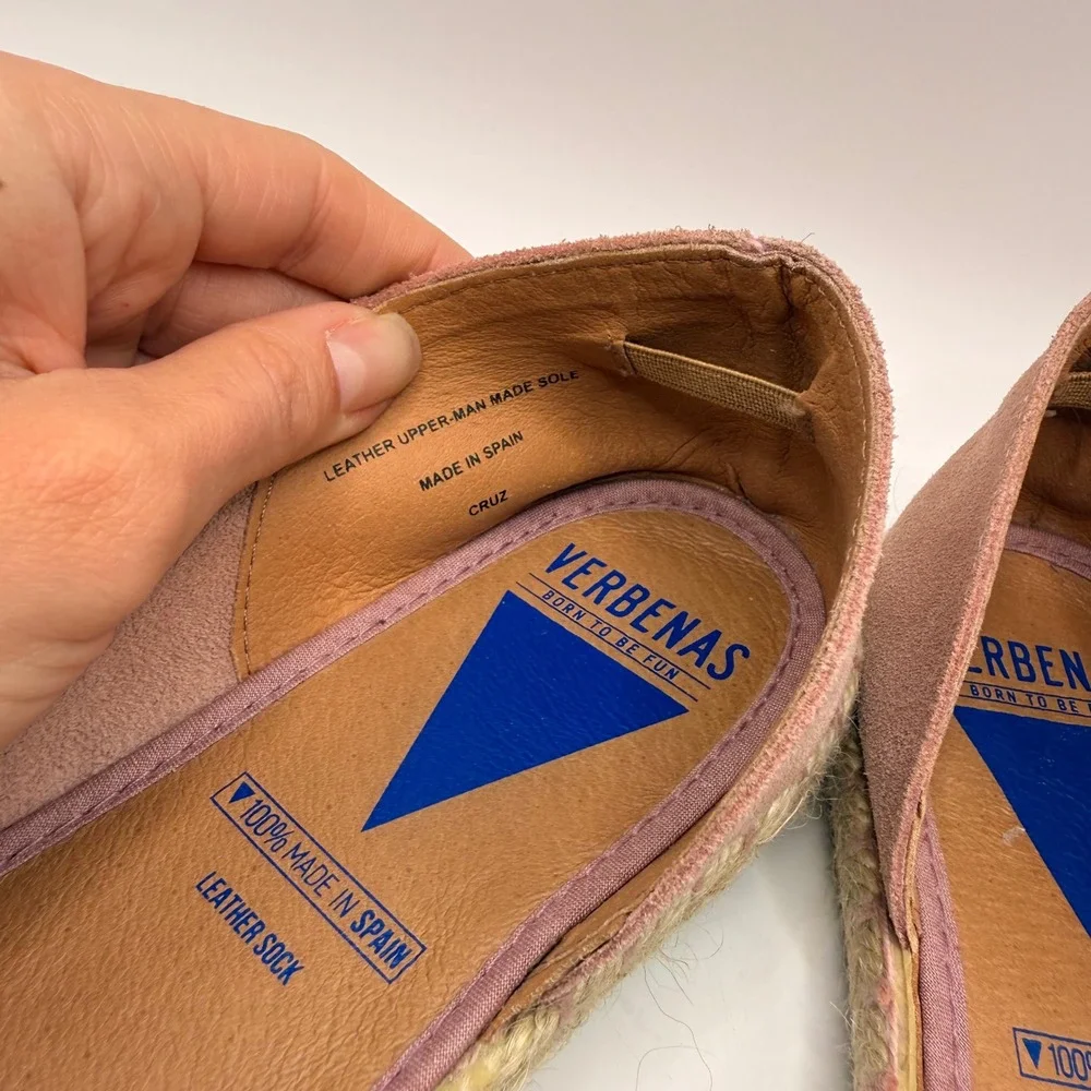 VERBENAS Pink‎ Suede Peep Toe Espadrille Flats Made in Spain Women Size 39